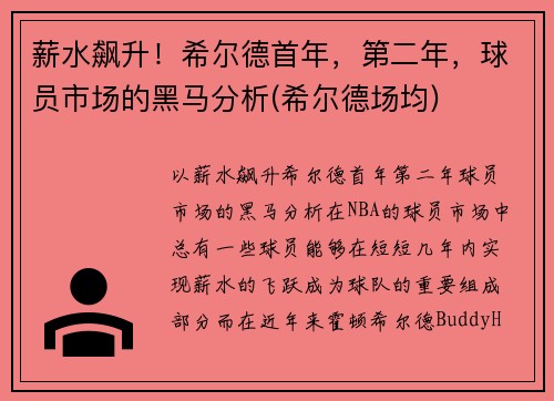 薪水飙升！希尔德首年，第二年，球员市场的黑马分析(希尔德场均)